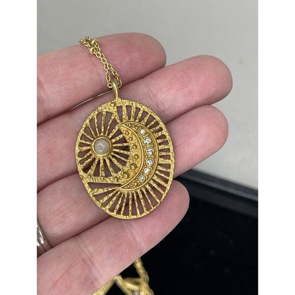 Moon and Sun Gold Oval Necklace Dainty and Minimalist Gold Chain Link Pendant - Picture 2 of 5